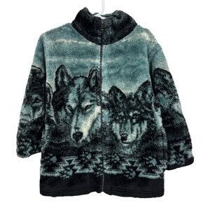 MAZMANIA Wolf Print Plush Fleece Child’s Zip Up Jacket sz 2-3